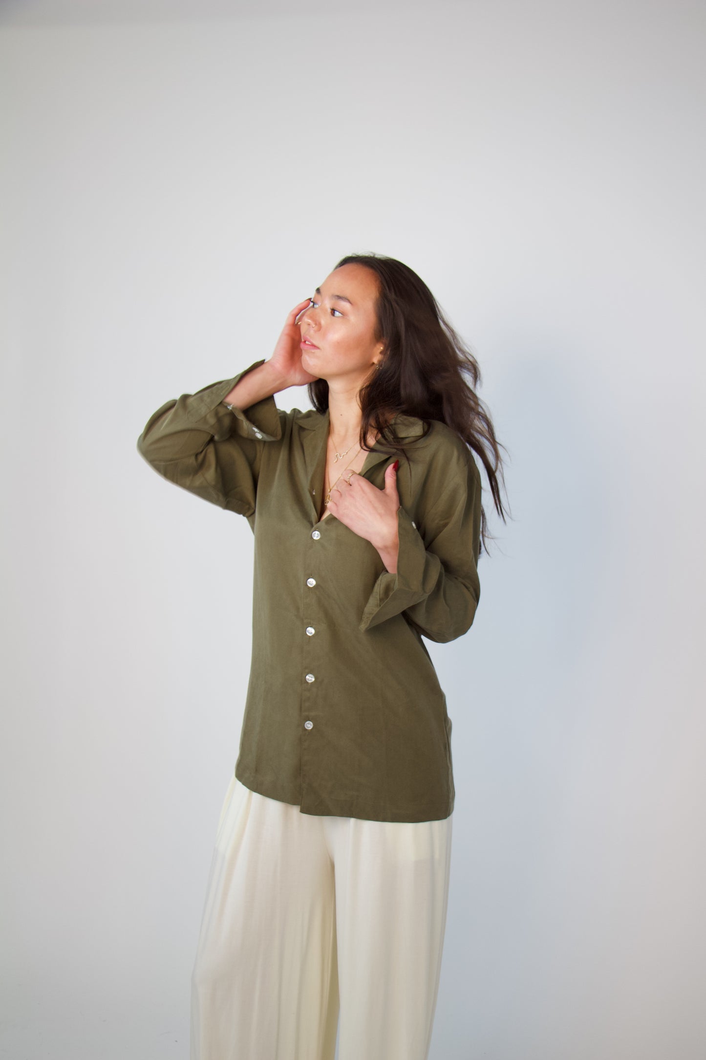 Tencel Notch Collar Shirt in Canteen