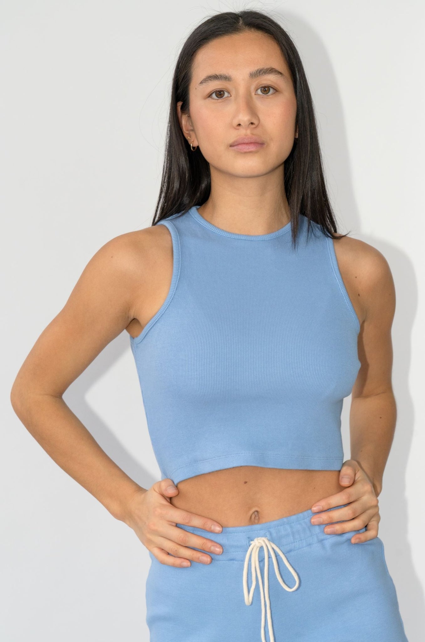 High Neck Ribbed Tank Cornflower