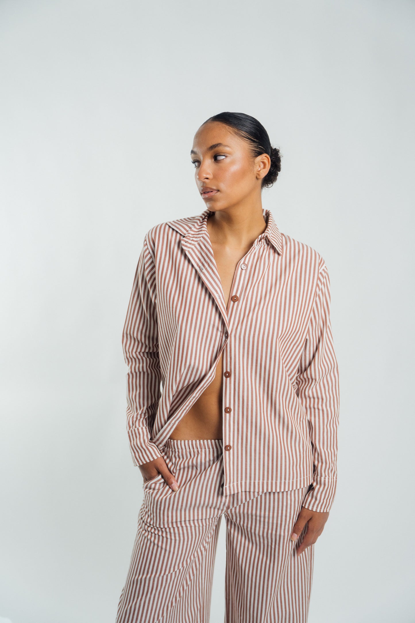 Button Down Shirt Chocolate Stripe