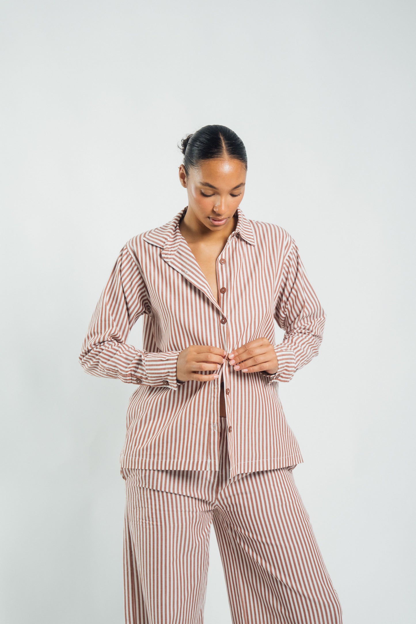 Button Down Shirt Chocolate Stripe