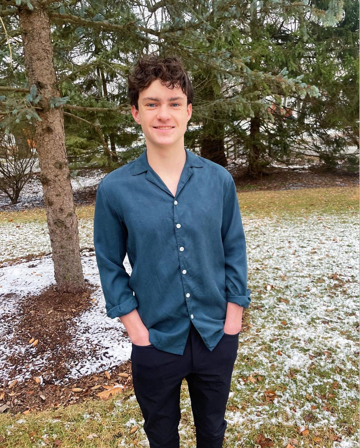 Tencel Notch Collar Shirt in Slate Blue