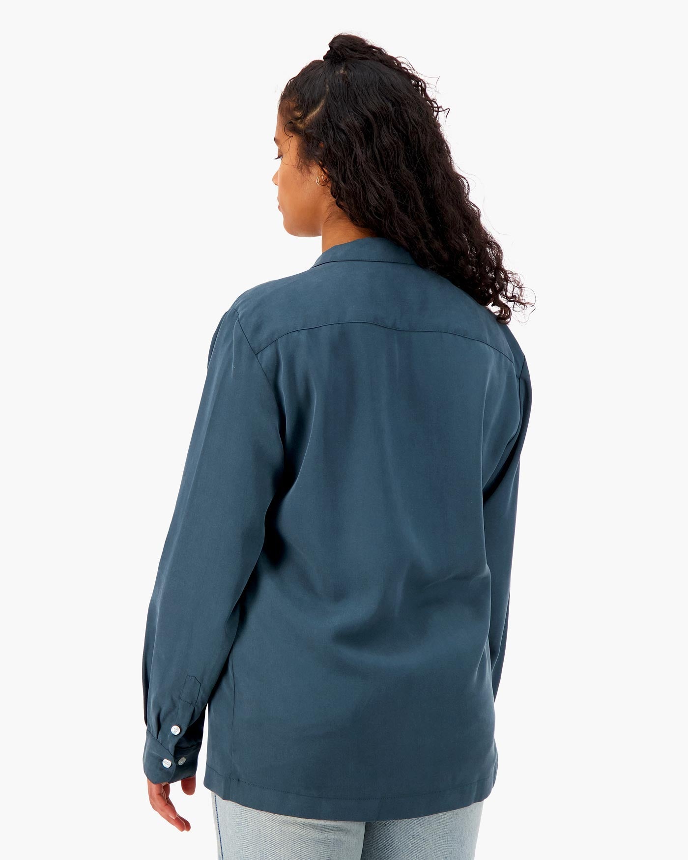 Tencel Notch Collar Shirt in Slate Blue