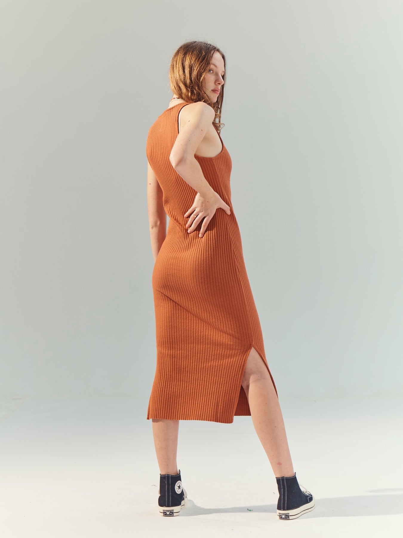 Re-New Ribbed Racer Dress in Cinnamon