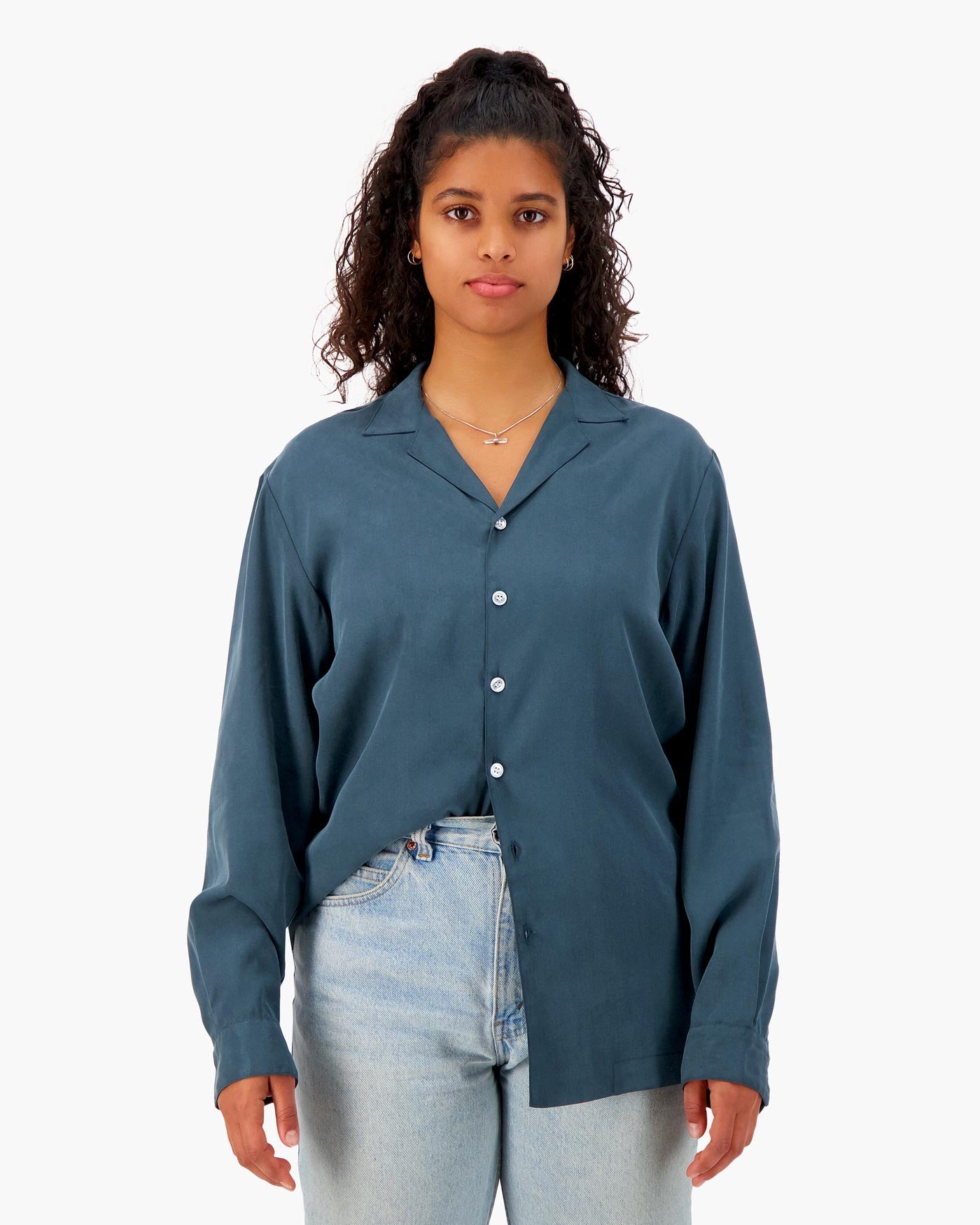 Tencel Notch Collar Shirt in Slate Blue
